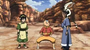 L-R: Toph Beifong, Aang, Katara, Momo