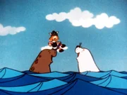 Nicht lange bleibt Wickie auf seiner Insel alleine. Die Seehunde leisten ihm dort Gesellschaft.