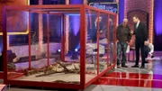 v.li.: Dirk Fußbahn und Kai Pflaume stehen vor einem Wüstenfuchs.