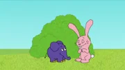 Hase und Elefant haben viel zu lachen.