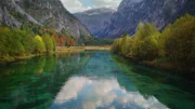 Brunnsee mit Hochschwabmassiv (Steiermark).