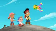 JAKE AND THE NEVER LAND PIRATES - "Birds of a Feather" - Jake and his crew help Skully's new bird friend Winger search for the Golden Skybird Treasure and are greeted by a wise old parrot on Skybird Island. Grammy-nominated singer/songwriter Lisa Loeb guest stars as Winger and Adam West voices the parrot. This episode of Disney Junior's "Jake and the Never Land Pirates" airs SATURDAY, MAY 21 (8:30-9:00 a.m. ET/PT). (DISNEY JUNIOR) IZZY, CUBBY, JAKE, SKULLY, WINGER