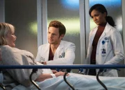 Chicago Med Nichts ist wie es scheint - Theseus' Ship Staffel 2, Episode 13 Sie weiss, was der Patientin fehlt: Nick Gehlfuss als Dr. Will Halstead (M.), Mekia Cox als Dr. Robin Charles (r.)
