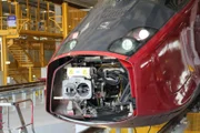 Nola, Italy: Close-up of the AGV high speed train with its nose removed.