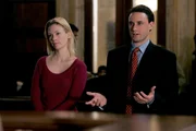 LAW & ORDER -- "Quit Claim" Episode 1810 -- Pictured: (l-r) January Jones as Kim Brody, Greg Keller as Peter Berbatov -- NBC Photo: Will Hart