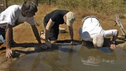 Frikkie kontrolliert diie neue Wasserstelle der Karakale.