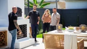 Host Mike Pyle(Left) shows homeowners Michael and Katie their new backyard's patio and outdoor oven, as seen on Inside Out, Season 2.