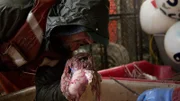 Kado Davis about to eat fish guts.