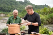 West Sumatra, Indonesia - Chef William Wongso (L) and Gordon Ramsay during the big cook. (Credit: National Geographic/Justin Mandel)