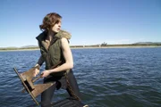 Emily hoists The ClarkŐs anchor.