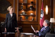 COLONY -- "Tamam Shud" Episode 209 -- Pictured: (l-r) Ally Walker as Helena, Tony Plana as Proxy Alcala -- (Photo by: Isabella Vosmikova/USA Network)