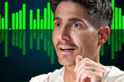 Einstein. Ist unsere Stimme auswechselbar? Tobias Müller mit visualisierter Stimme im Hintergrund.