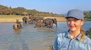 Nina begleitet indische Mahuts und ihre Elefanten beim täglichen Flussbad.