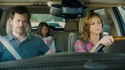 In the front, L-R: Mike (Tom Everett Scott), Andrea (Andrea Savage). In the back: Amelia (Olive Petrucci)
