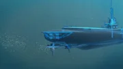 Schema, das zeigt, wie die USS Growler ihre Ruder verstellt, um ein Knöchelmanöver durchzuführen.