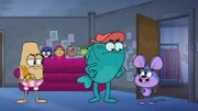Hinter, v.li.: Raven, Starfire, Cyborg, Beast Boy