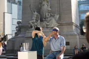 NEW YORK, N.Y.- Dr. Allison Okamura administering the Pinocchio Experiment to a participant in Columbus Circle.  (Photo Credit: NG Studios/Lee Johnson)