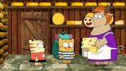 Ollie und Moon in einer Almkäserei in der Schweiz.