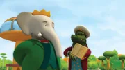 Botschafter Krokodilus erklärt König Babar, dass er sich unmöglich das ganze Regelbuch durchlesen kann.