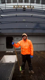 Jake Anderson on his new boat the Kiska Sea.