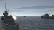 Ein computergeneriertes Bild zeigt ein japanisches Q-Ship, das das Feuer auf das amerikanische U-Boot USS Batfish eröffnet. (Pacific Fleet II Productions, Inc.)