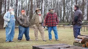 Everett discussing his sighting with the team. (L-R: Jeff, Buck, Trapper, Huckleberry and Everett) Everett discussing his sighting with the team. (L-R: Jeff, Buck, Trapper, Huckleberry and Everett)
