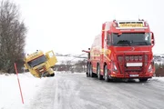 Jo Roger plans on pulling the snow plough out diagonally in Oestre, Naeroeysund, Norway.