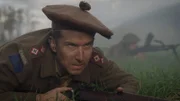 British Columbia, Canada - REENACTMENT - Captain Frank Clarke frustrated after his men have been shot down by enemy fire.