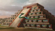 Die Tempel-Pyramide in Teotihuacán ist einer gefiederten Schlange geweiht, die hier als Gottheit Quetzalcoatl verehrt wird.