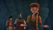 Leo, Forscher Vanoccio und Lisa finden Fossilien in einer Höhle.