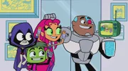 v.li.: Raven, Beast Boy, Starfire, Cyborg
