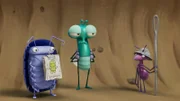 Akribisch befragen Floyd (M.) und Abakus (l.) alle Insekten, die zur fraglichen Zeit vor Ort gewesen sind, aber niemand hat Gummy gesehen. Erst in der Ameisenkolonie finden sie eine heiße Spur.