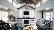 Mollie Bolin's has a an open and spacious living area in her tiny home thanks to the walls that extend out, as seen on Tiny House, Big Living.