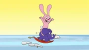 Hase und Elefant haben ein Schaukelpferd umgebaut.