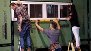 Christina Schuster wants to get her hands dirty as she helps her builders Clint and Sean install the windows in her tiny home, as seen on Tiny House, Big Living.