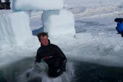 Zeke Tenhoff falls into dive hole.