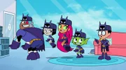 v.li.: Cyborg, Raven, Starfire, Beast Boy, Robin