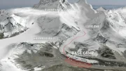 Karte des Mount Everest mit dem Basislager und der Route zum Lager Eins durch den Khumba-Eisfluss.