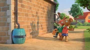 Pip und Posy haben das "Schattenstampf-Spiel" erfunden. Jamila macht begeistert mit.