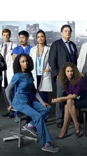 Von links, hinten: Sharon Goodwin (S. Epatha Merkerson), Dr. Will Halstead (Nick Gehlfuss), Ethan (Brian Tee), Dr. Lily Manning (Torrey DeVitto), Dr. Daniel Charles (Oliver Platt), Connor Bradhaw (Colin Donnell) Vorne: April Sexton (Yaya DaCosta), Dr. Sarah Reese (Rachel DiPillo)