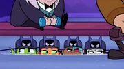 v.li.: Beast Boy, Starfire, Cyborg, Raven