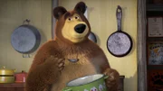 Der Bär liebt Hafergrütze zum Frühstück.