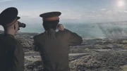 Graphic showing Lieutenant General Cho and his superior watching the first wave of American troops come ashore. (Photo credit: DSP)