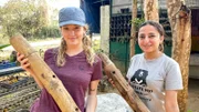 Nina und Sandhi basteln Beschäftigungsspielzeug für die Lippenbären, die in der Rettungsstation leben.