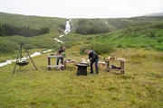 Iceland - Rain falls as Chef, Ragnar Eiríksson (L) and Gordon Ramsay work on their dishes during the final cook in Iceland. (Credit: National Geographic/Justin Mandel)
