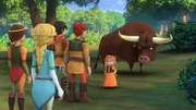 Die Freunde treffen die mutige Maria und ihren Stier wieder.