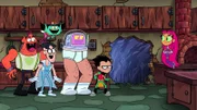 v.li.: Freak, Folding Paper Man, Tooth Fairy, 50% Chad, Platz, Robin, Starfire