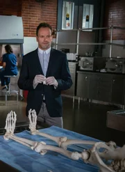 Eine genaue Untersuchung des Skeletts bringt Sherlock zu der Erkenntnis, dass das Mordopfer höchstwahrscheinlich erwürgt worden ist ...
