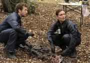 Jack Hodgins (TJ Thyne, l.); Temperance Brennan (Emily Deschanel, r.)