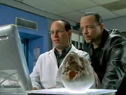 Nach der Analyse des Schädels zeigt Dr. Devere (Andrew Polk, l.) Detective Fin (Ice-T), wie die Tote ausgesehen haben kann.